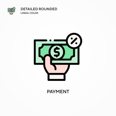 Ödeme vektör simgesi. Modern vektör illüstrasyon kavramları. Düzenlemesi ve kişiselleştirmesi kolay.