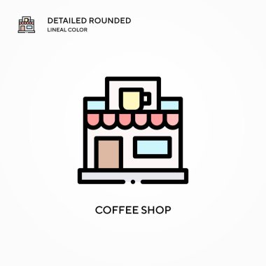 Kahve dükkanı vektör ikonu. Modern vektör illüstrasyon kavramları. Düzenlemesi ve kişiselleştirmesi kolay.