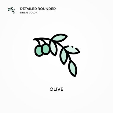 Zeytin vektörü simgesi. Modern vektör illüstrasyon kavramları. Düzenlemesi ve kişiselleştirmesi kolay.