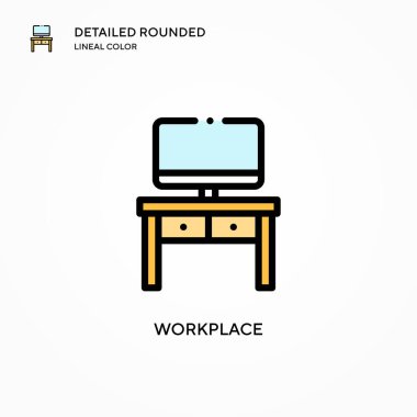 İş yeri vektör simgesi. Modern vektör illüstrasyon kavramları. Düzenlemesi ve kişiselleştirmesi kolay.