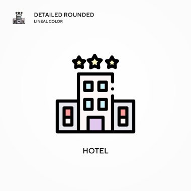 Otel vektör simgesi. Modern vektör illüstrasyon kavramları. Düzenlemesi ve kişiselleştirmesi kolay.