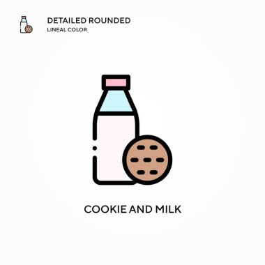 Kurabiye ve süt vektör ikonu. Modern vektör illüstrasyon kavramları. Düzenlemesi ve kişiselleştirmesi kolay.