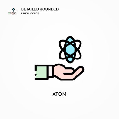 Atom vektör simgesi. Modern vektör illüstrasyon kavramları. Düzenlemesi ve kişiselleştirmesi kolay.