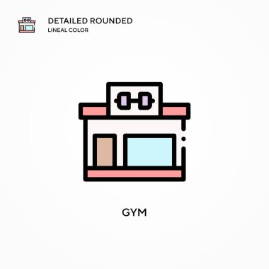 Spor salonu vektör simgesi. Modern vektör illüstrasyon kavramları. Düzenlemesi ve kişiselleştirmesi kolay.