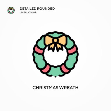 Noel çelengi vektör simgesi. Modern vektör illüstrasyon kavramları. Düzenlemesi ve kişiselleştirmesi kolay.