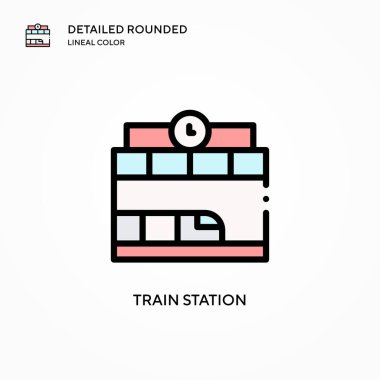 Tren istasyonu vektör simgesi. Modern vektör illüstrasyon kavramları. Düzenlemesi ve kişiselleştirmesi kolay.