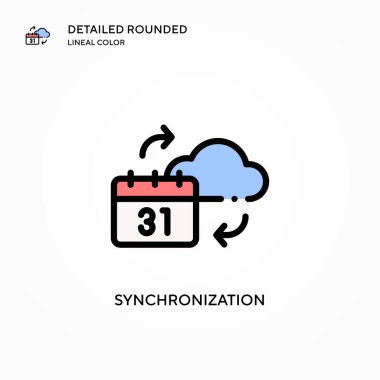 Senkronizasyon vektör simgesi. Modern vektör illüstrasyon kavramları. Düzenlemesi ve kişiselleştirmesi kolay.