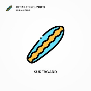 Sörf tahtası vektör simgesi. Modern vektör illüstrasyon kavramları. Düzenlemesi ve kişiselleştirmesi kolay.