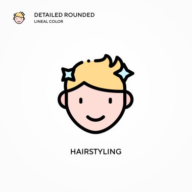 Saç şekillendirme vektör simgesi. Modern vektör illüstrasyon kavramları. Düzenlemesi ve kişiselleştirmesi kolay.