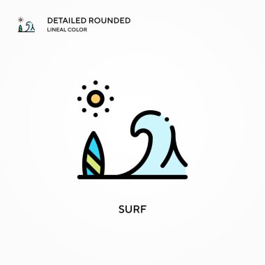 Sörf vektör simgesi. Modern vektör illüstrasyon kavramları. Düzenlemesi ve kişiselleştirmesi kolay.