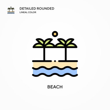 Plaj vektör simgesi. Modern vektör illüstrasyon kavramları. Düzenlemesi ve kişiselleştirmesi kolay.