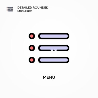 Menü vektör simgesi. Modern vektör illüstrasyon kavramları. Düzenlemesi ve kişiselleştirmesi kolay.