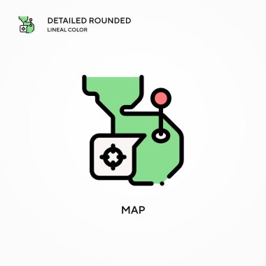 Harita vektör simgesi. Modern vektör illüstrasyon kavramları. Düzenlemesi ve kişiselleştirmesi kolay.