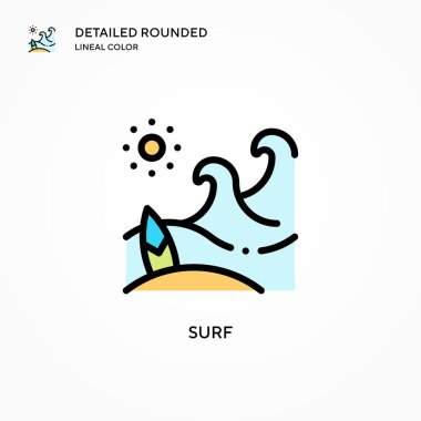 Sörf vektör simgesi. Modern vektör illüstrasyon kavramları. Düzenlemesi ve kişiselleştirmesi kolay.