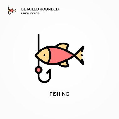 Balık tutma vektörü simgesi. Modern vektör illüstrasyon kavramları. Düzenlemesi ve kişiselleştirmesi kolay.