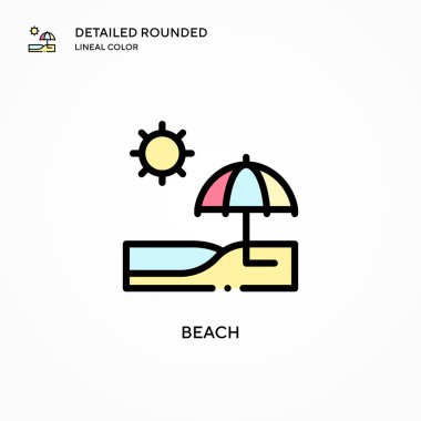Plaj vektör simgesi. Modern vektör illüstrasyon kavramları. Düzenlemesi ve kişiselleştirmesi kolay.