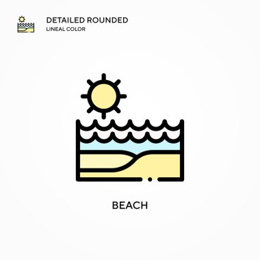 Plaj vektör simgesi. Modern vektör illüstrasyon kavramları. Düzenlemesi ve kişiselleştirmesi kolay.