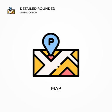 Harita vektör simgesi. Modern vektör illüstrasyon kavramları. Düzenlemesi ve kişiselleştirmesi kolay.