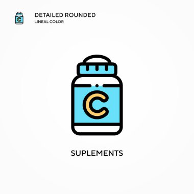 Suplements vektör simgesi. Modern vektör illüstrasyon kavramları. Düzenlemesi ve kişiselleştirmesi kolay.