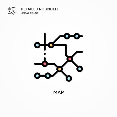 Harita vektör simgesi. Modern vektör illüstrasyon kavramları. Düzenlemesi ve kişiselleştirmesi kolay.