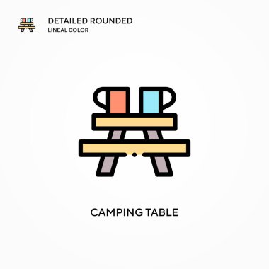 Kamp masası vektör simgesi. Modern vektör illüstrasyon kavramları. Düzenlemesi ve kişiselleştirmesi kolay.