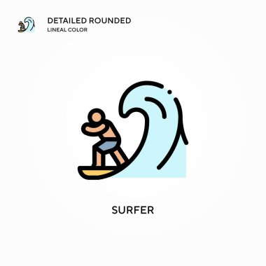 Sörfçü vektör simgesi. Modern vektör illüstrasyon kavramları. Düzenlemesi ve kişiselleştirmesi kolay.
