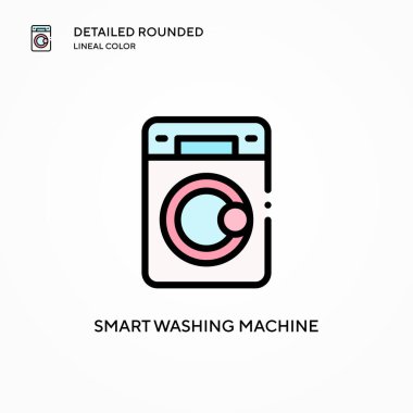 Akıllı çamaşır makinesi vektör simgesi. Modern vektör illüstrasyon kavramları. Düzenlemesi ve kişiselleştirmesi kolay.