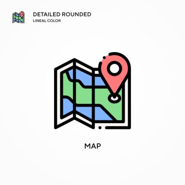 Harita vektör simgesi. Modern vektör illüstrasyon kavramları. Düzenlemesi ve kişiselleştirmesi kolay.