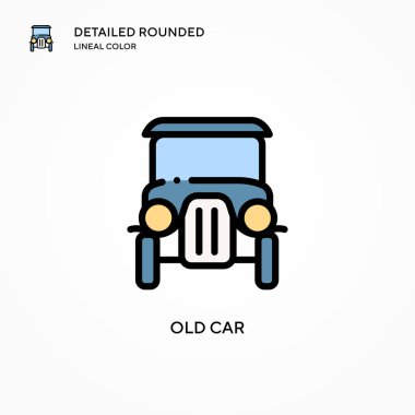 Eski araba vektör simgesi. Modern vektör illüstrasyon kavramları. Düzenlemesi ve kişiselleştirmesi kolay.