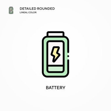 Batarya vektör simgesi. Modern vektör illüstrasyon kavramları. Düzenlemesi ve kişiselleştirmesi kolay.