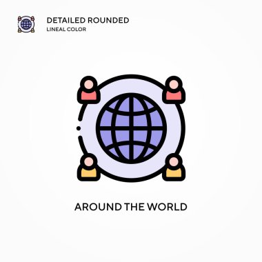 Dünya vektör ikonu etrafında. Modern vektör illüstrasyon kavramları. Düzenlemesi ve kişiselleştirmesi kolay.