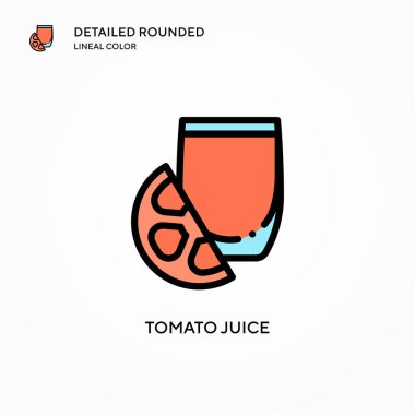 Domates suyu vektör ikonu. Modern vektör illüstrasyon kavramları. Düzenlemesi ve kişiselleştirmesi kolay.