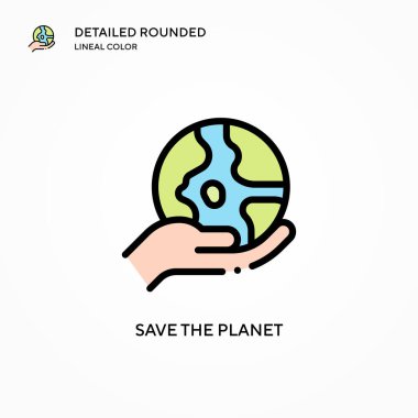 Gezegen vektör simgesini kurtar. Modern vektör illüstrasyon kavramları. Düzenlemesi ve kişiselleştirmesi kolay.