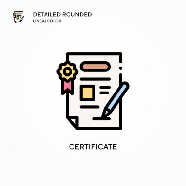Sertifika vektör simgesi. Modern vektör illüstrasyon kavramları. Düzenlemesi ve kişiselleştirmesi kolay.
