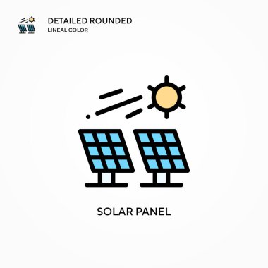 Güneş paneli vektör simgesi. Modern vektör illüstrasyon kavramları. Düzenlemesi ve kişiselleştirmesi kolay.