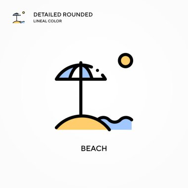 Plaj vektör simgesi. Modern vektör illüstrasyon kavramları. Düzenlemesi ve kişiselleştirmesi kolay.
