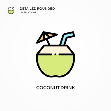 Hindistan cevizi içeceği vektör ikonu. Modern vektör illüstrasyon kavramları. Düzenlemesi ve kişiselleştirmesi kolay.