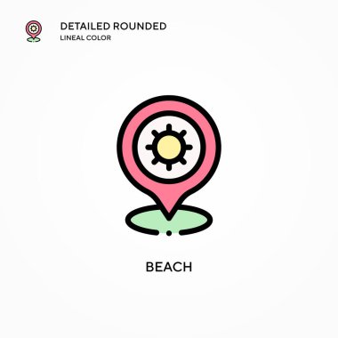 Plaj vektör simgesi. Modern vektör illüstrasyon kavramları. Düzenlemesi ve kişiselleştirmesi kolay.