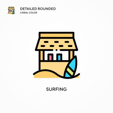 Sörf vektörü simgesi. Modern vektör illüstrasyon kavramları. Düzenlemesi ve kişiselleştirmesi kolay.