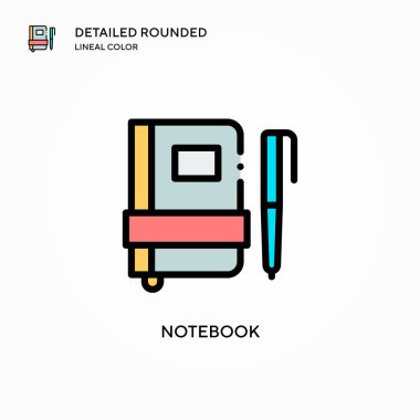 Not defteri vektör simgesi. Modern vektör illüstrasyon kavramları. Düzenlemesi ve kişiselleştirmesi kolay.