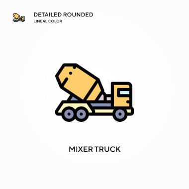 Karıştırıcı kamyon vektör simgesi. Modern vektör illüstrasyon kavramları. Düzenlemesi ve kişiselleştirmesi kolay.
