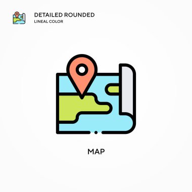 Harita vektör simgesi. Modern vektör illüstrasyon kavramları. Düzenlemesi ve kişiselleştirmesi kolay.