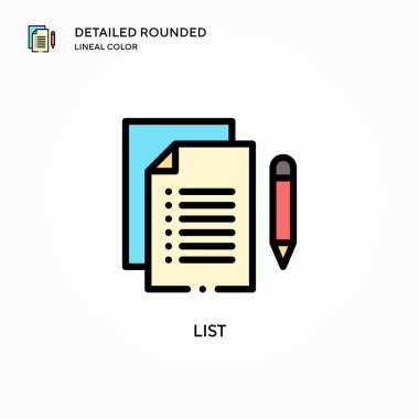 Vektör simgesini listele. Modern vektör illüstrasyon kavramları. Düzenlemesi ve kişiselleştirmesi kolay.