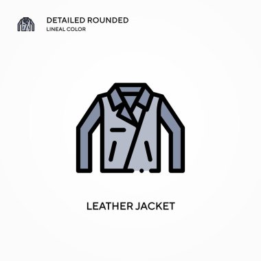 Deri ceket vektör simgesi. Modern vektör illüstrasyon kavramları. Düzenlemesi ve kişiselleştirmesi kolay.