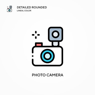 Fotoğraf makinesi vektör simgesi. Modern vektör illüstrasyon kavramları. Düzenlemesi ve kişiselleştirmesi kolay.