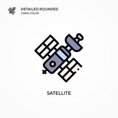 Uydu vektör simgesi. Modern vektör illüstrasyon kavramları. Düzenlemesi ve kişiselleştirmesi kolay.