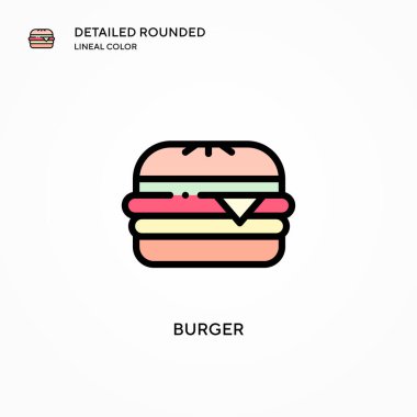 Burger vektör ikonu. Modern vektör illüstrasyon kavramları. Düzenlemesi ve kişiselleştirmesi kolay.