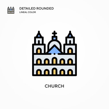 Kilise vektör ikonu. Modern vektör illüstrasyon kavramları. Düzenlemesi ve kişiselleştirmesi kolay.