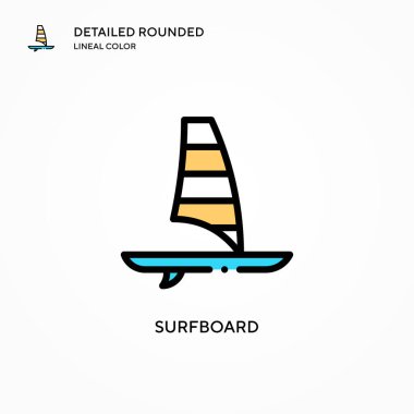 Sörf tahtası vektör simgesi. Modern vektör illüstrasyon kavramları. Düzenlemesi ve kişiselleştirmesi kolay.