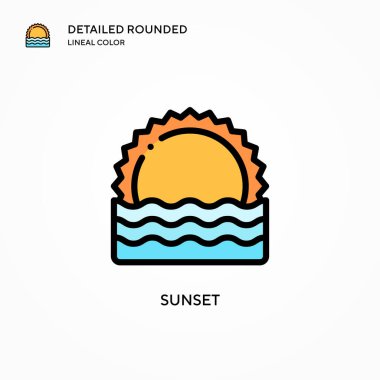 Gün batımı vektör simgesi. Modern vektör illüstrasyon kavramları. Düzenlemesi ve kişiselleştirmesi kolay.